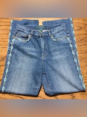 Vintage Ralph Lauren Blue Denim Bootcut Jeans with Turquoise Beading